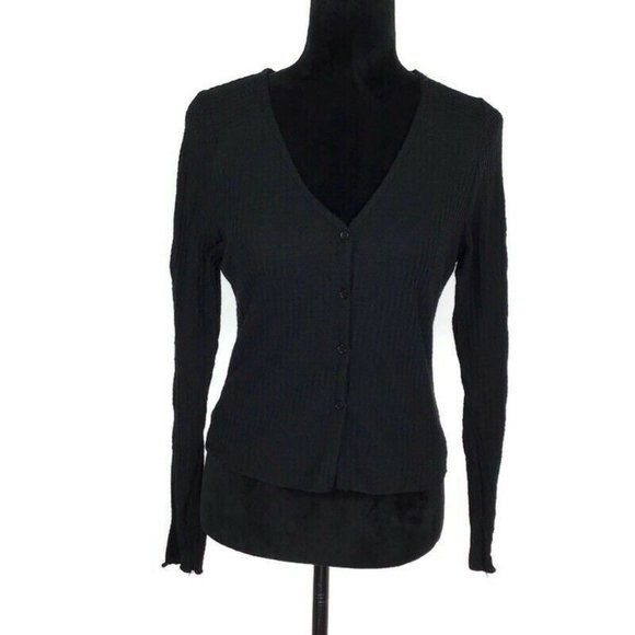 Socialite Skivvy Ribbed Cardigan Juniors Black Long Sleeve Button Front Knit NEW - Picture 2 of 5